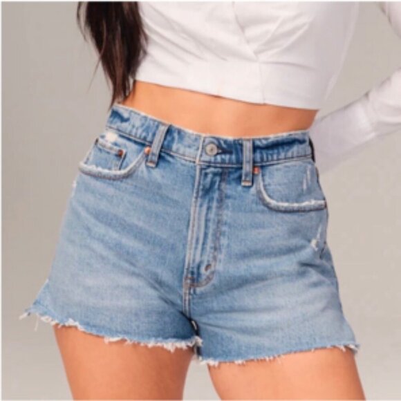 Abercrombie & Fitch Curve Love High Rise Mom Denim Jean Shorts 34 18 - Picture 6 of 6